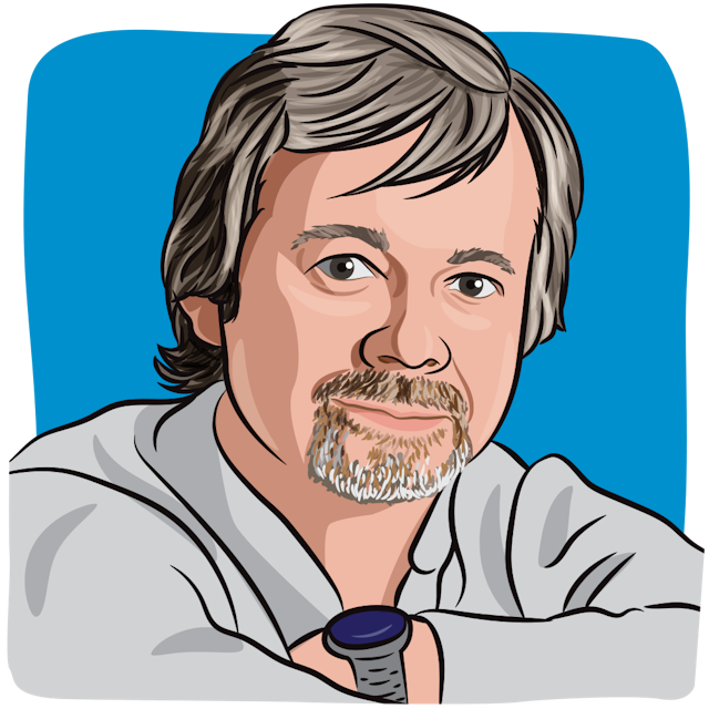cartoon drawing of blogger and NHL survivor, John Smelcer